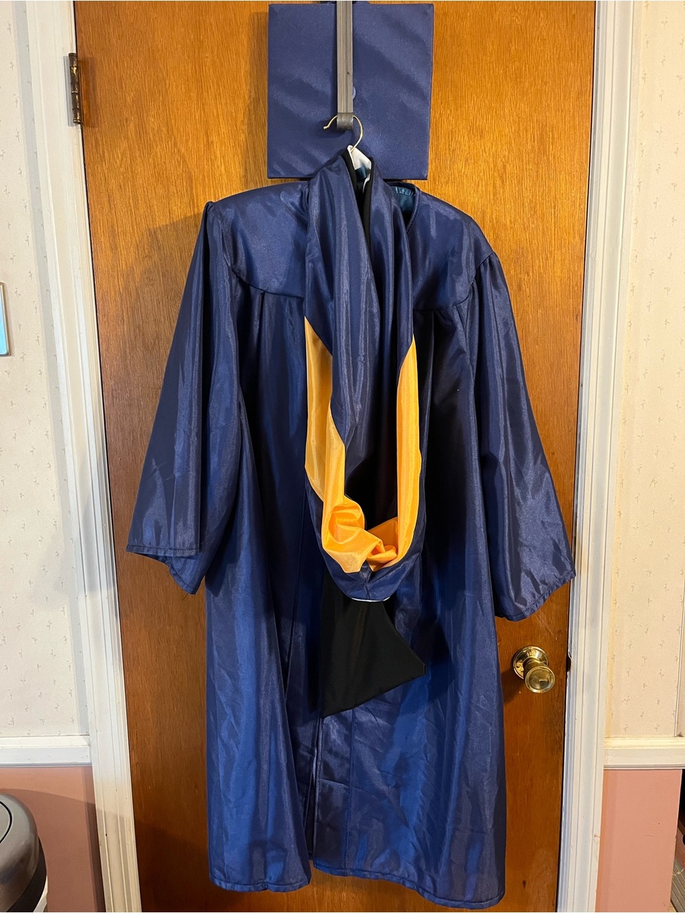 Navy and Gold Graduation Gown Set with Hood and Cap